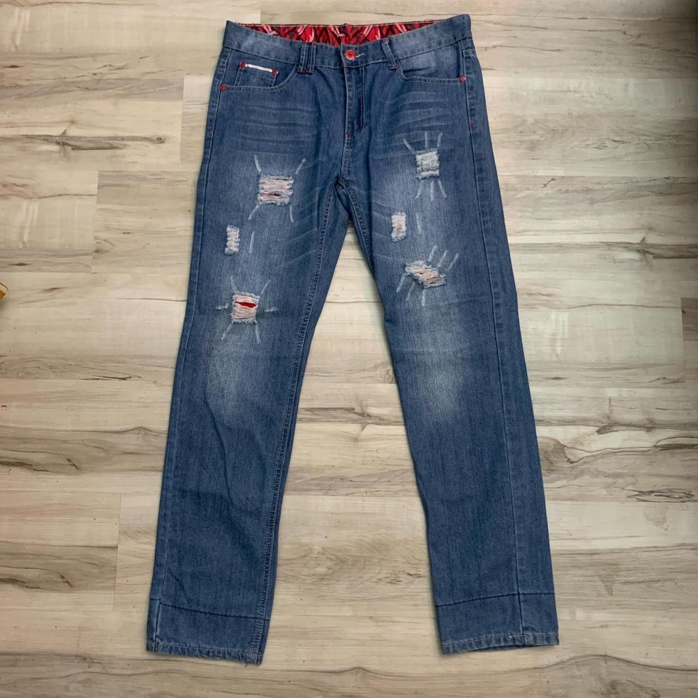 Xunchao Fashion Mens Blue Distressed Ripped Denim Jeans Size 34x34